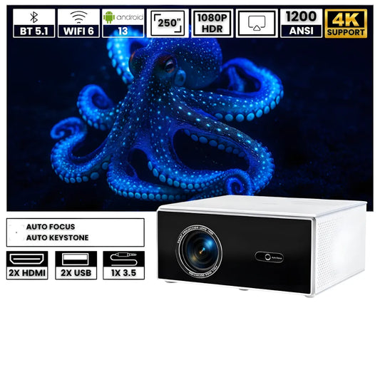 Projektor home cinema inteligentny – Full HD, 1200 ANSI lumenów, Android 13, autofocus 6D, Wi-Fi 6, Bluetooth