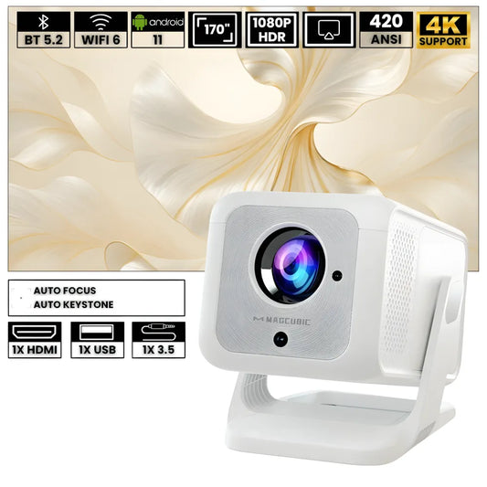 Projektor przenośny Full HD – 420 ANSI lumenów, Android 11, stojak 180°, Wi-Fi 6 i Bluetooth 5.2