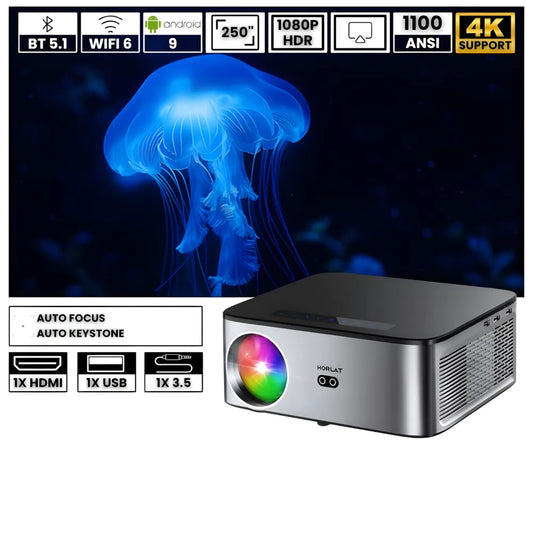 Projektor home cinema inteligentny – Full HD 1080p, 1100 ANSI lumenów, Android 9.0, autofocus, Wi-Fi 5G
