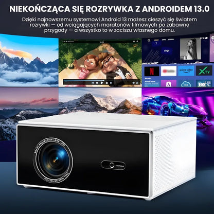 Projektor home cinema inteligentny – Full HD, 1200 ANSI lumenów, Android 13, autofocus 6D, Wi-Fi 6, Bluetooth