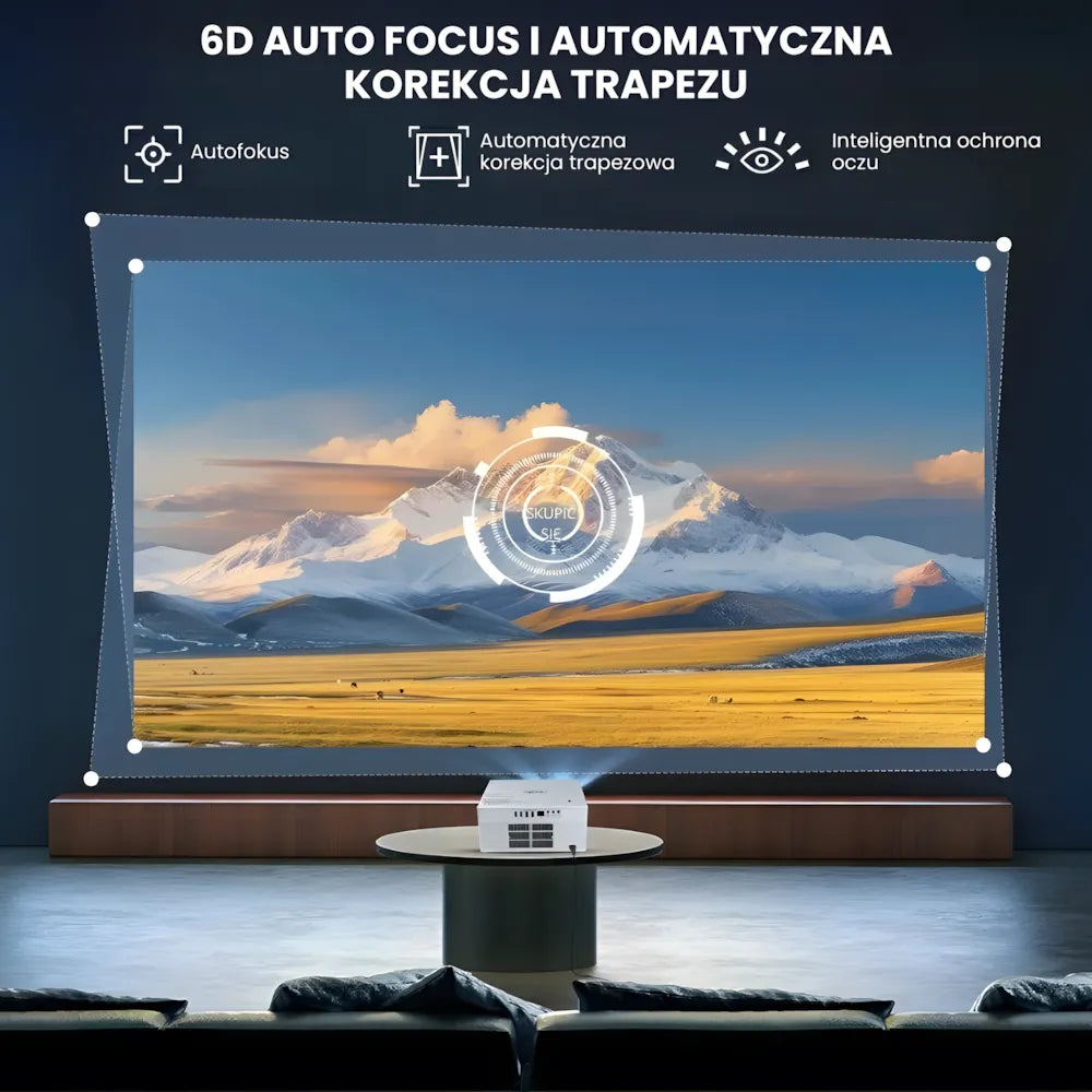 Projektor home cinema inteligentny – Full HD, 1200 ANSI lumenów, Android 13, autofocus 6D, Wi-Fi 6, Bluetooth