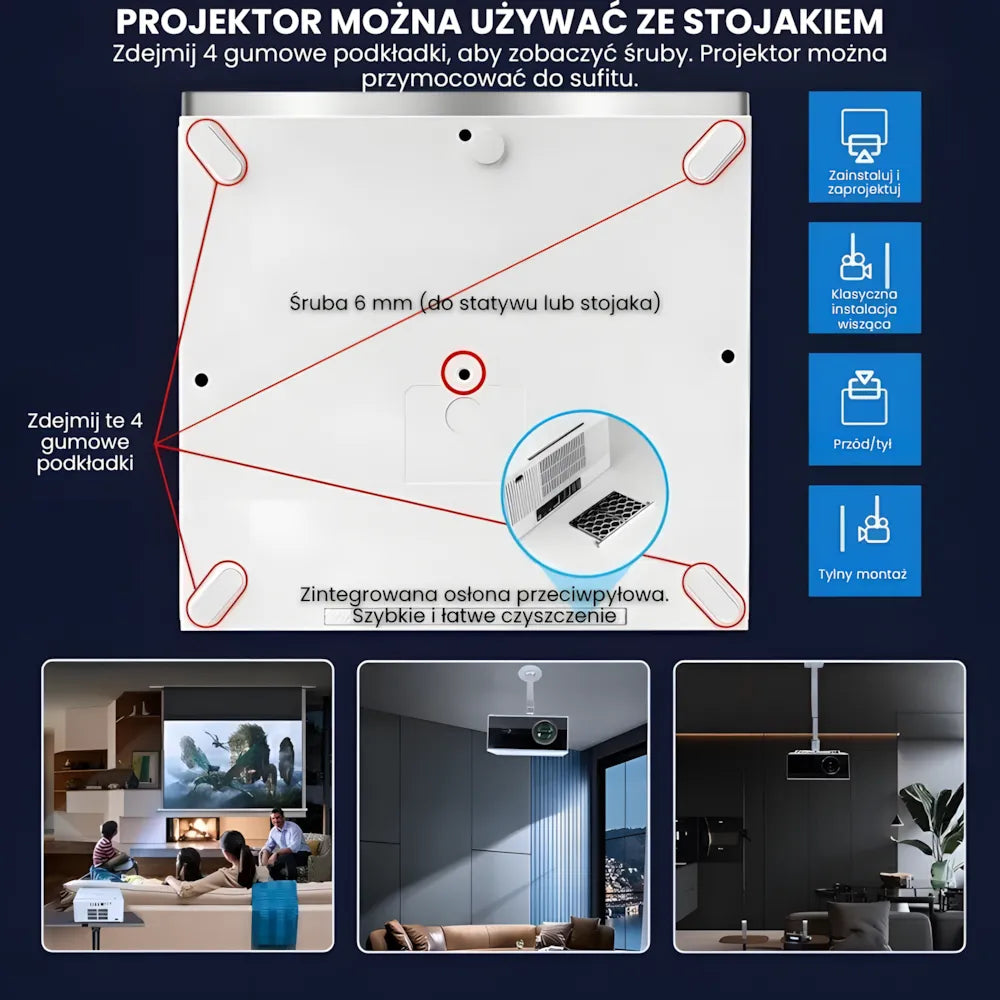 Projektor home cinema inteligentny – Full HD, 1200 ANSI lumenów, Android 13, autofocus 6D, Wi-Fi 6, Bluetooth