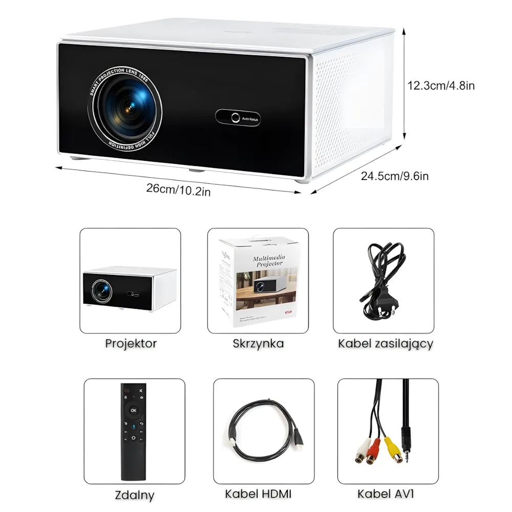 Projektor home cinema inteligentny – Full HD, 1200 ANSI lumenów, Android 13, autofocus 6D, Wi-Fi 6, Bluetooth